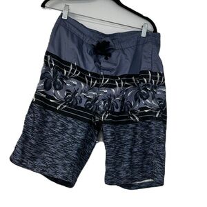 Calvin Klein Swimwear M Mens blue black white floral stripe resort beach fun